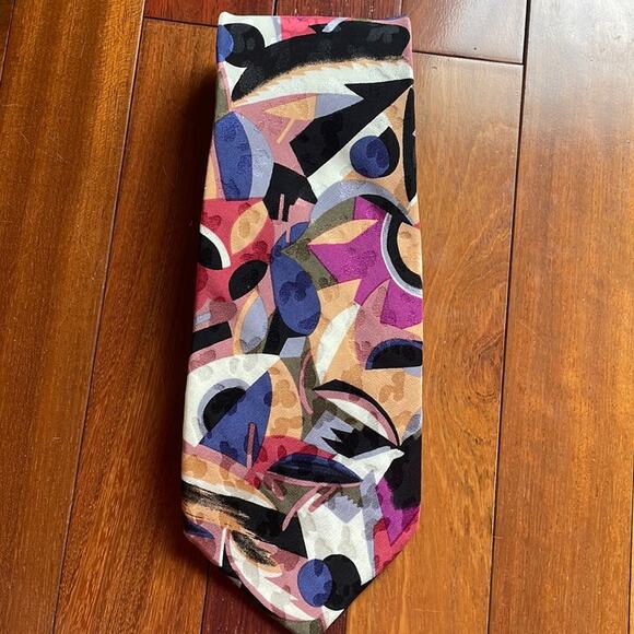 Emilio Ponti Imported Silk Abstract Art Tie 60”x3.625” Colorful Picasso Inspired - Picture 1 of 6